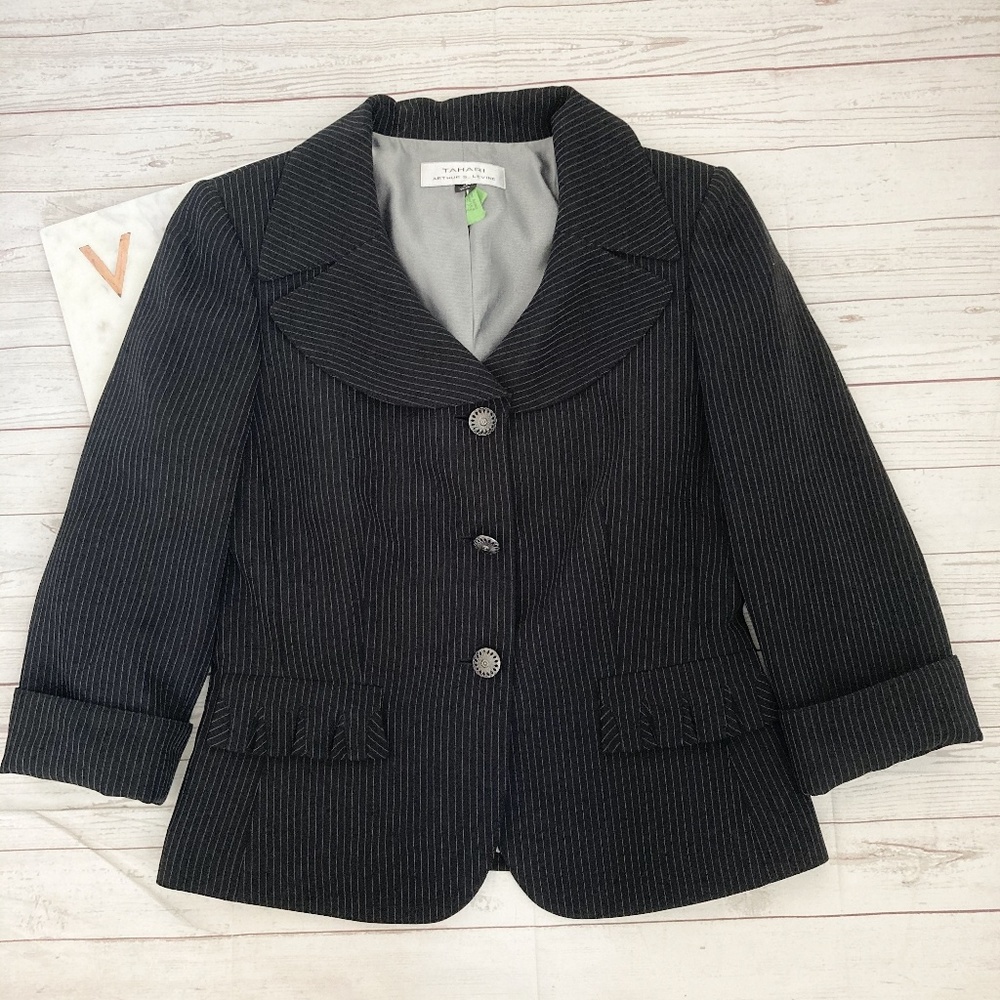 Tahari Black Pinstripe Blazer Jacket